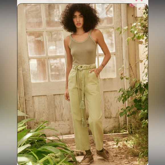 THE GREAT. The Voyager Rope Belt Crop PantsPistachio green pastel preppy boho
